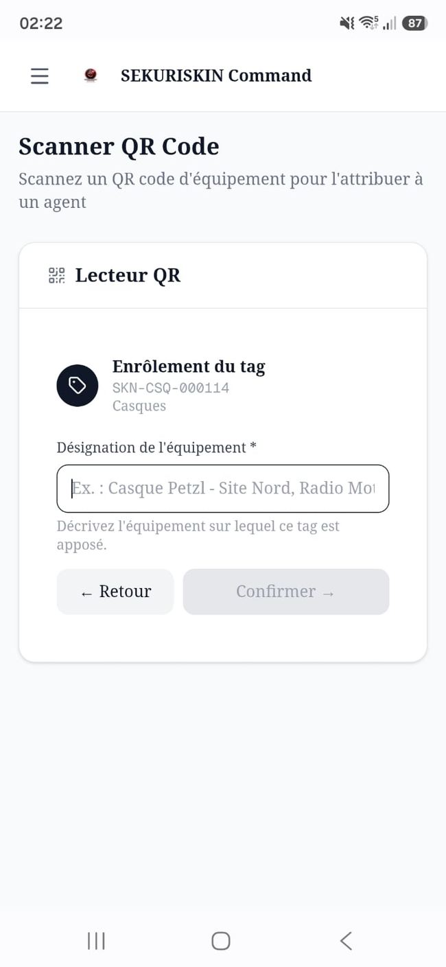 Scan QR code équipement sécurité privée